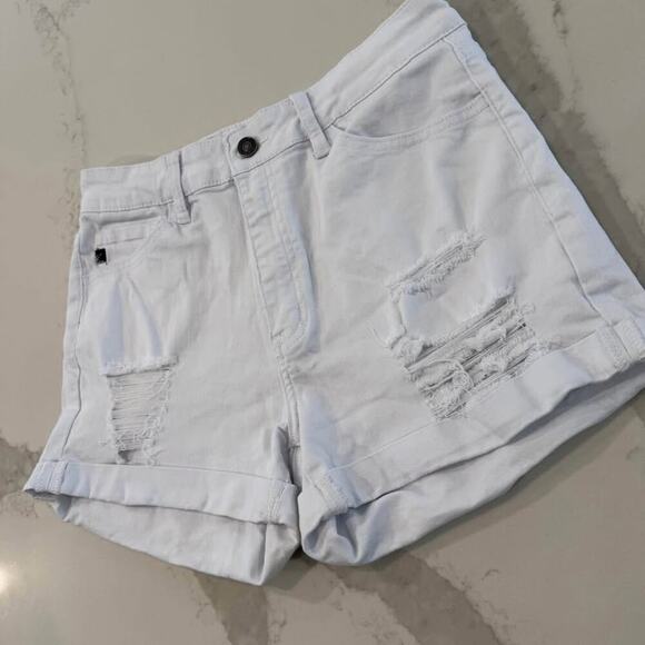 KanCan White Denim Distressed Jean Shorts High Rise Cuffed Pockets Women's 28 - Picture 2 of 6